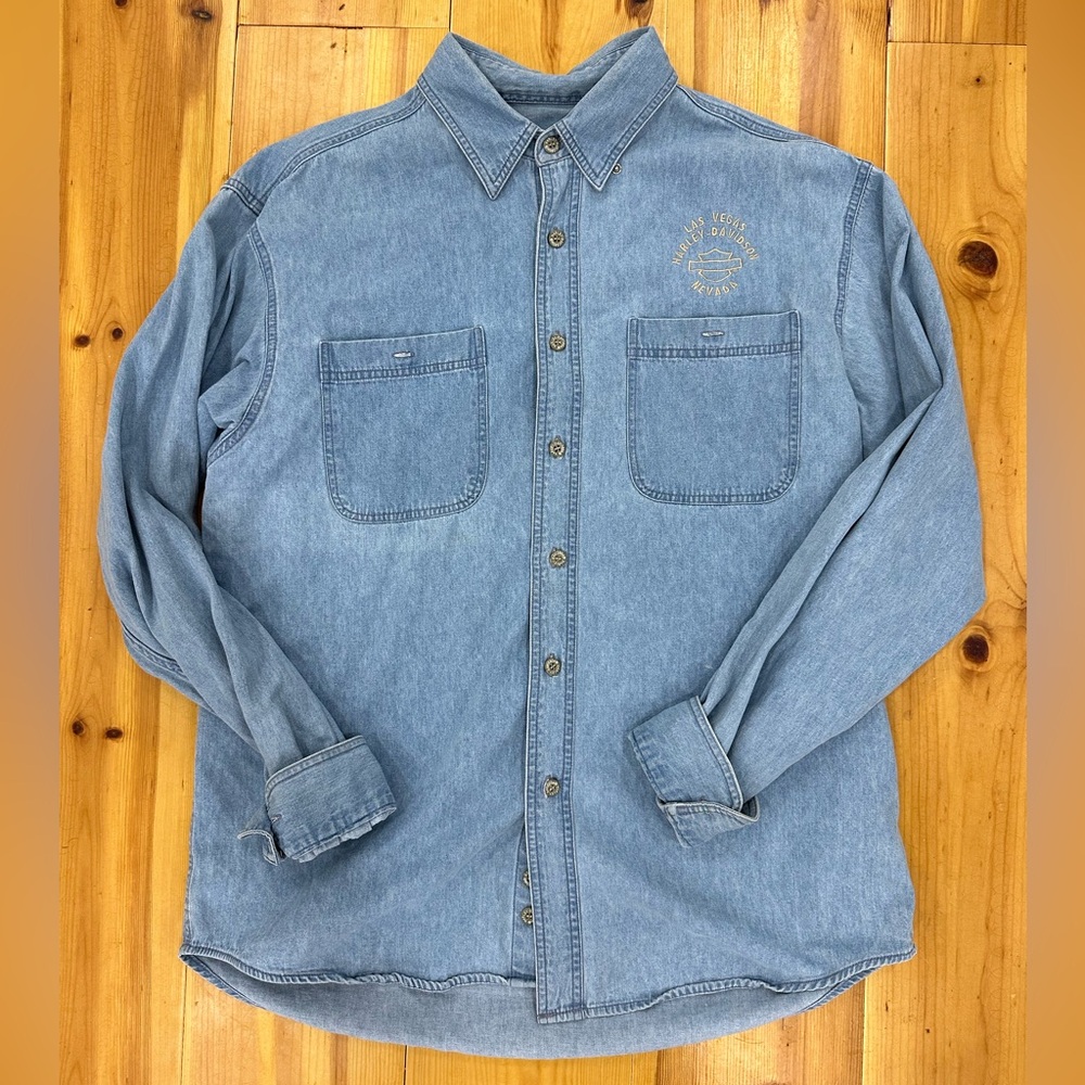Vintage Harley Davidson Denim Button Down - Size L